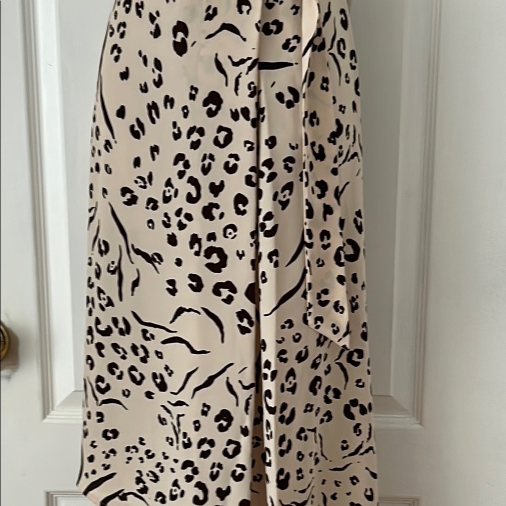 Cream and Brown Midi Wrap Skirt for Casual Wear Small